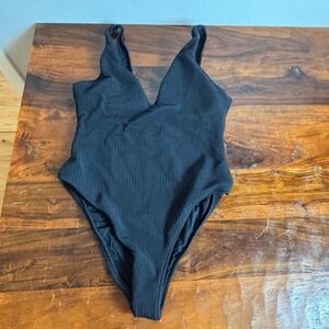 Seafolly Australia Black Textured Chevron V-Neck One Piece Swimsuit Size 16 AU